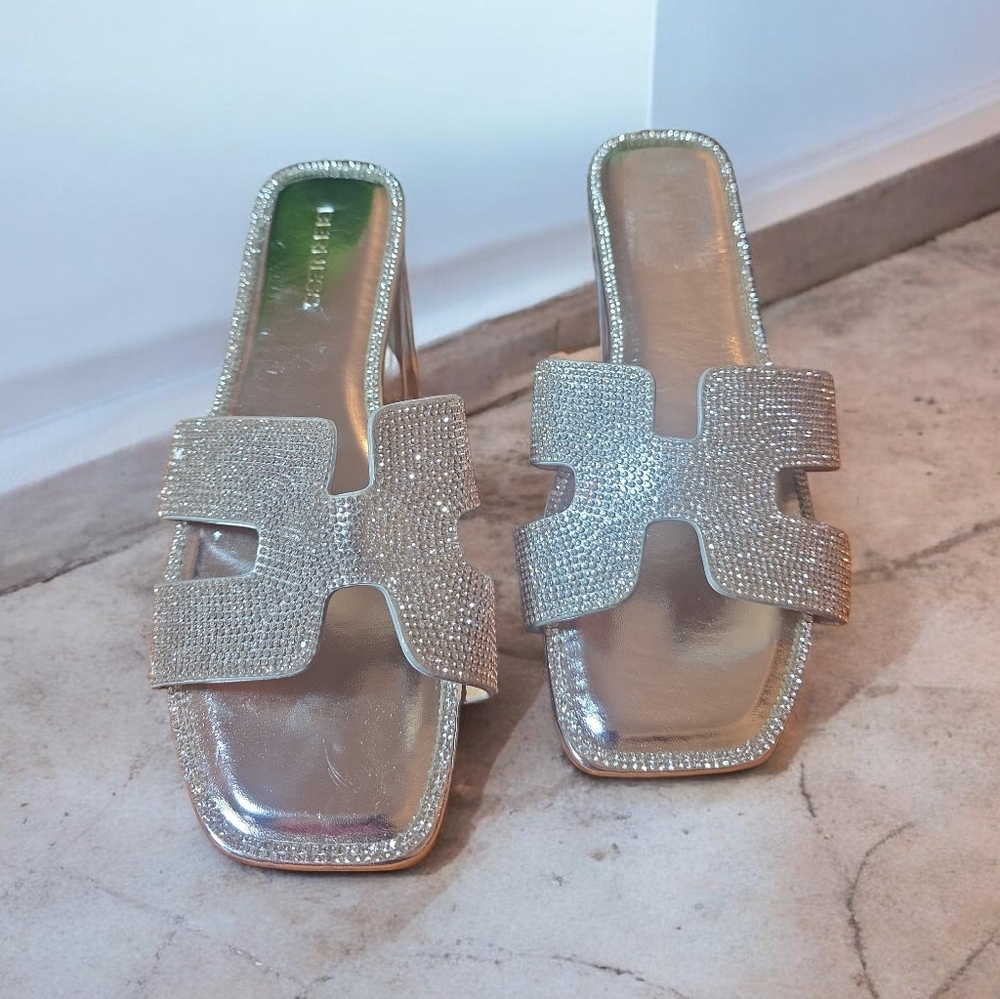 BERNESSSilver STUDDED  Slide Sandals - Picture 2 of 10